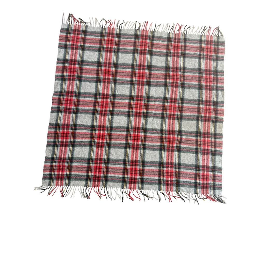 Vintage Troy Robe Plaid Wool Stadium Blanket Fringe Red Grey Troy Blanket Mills